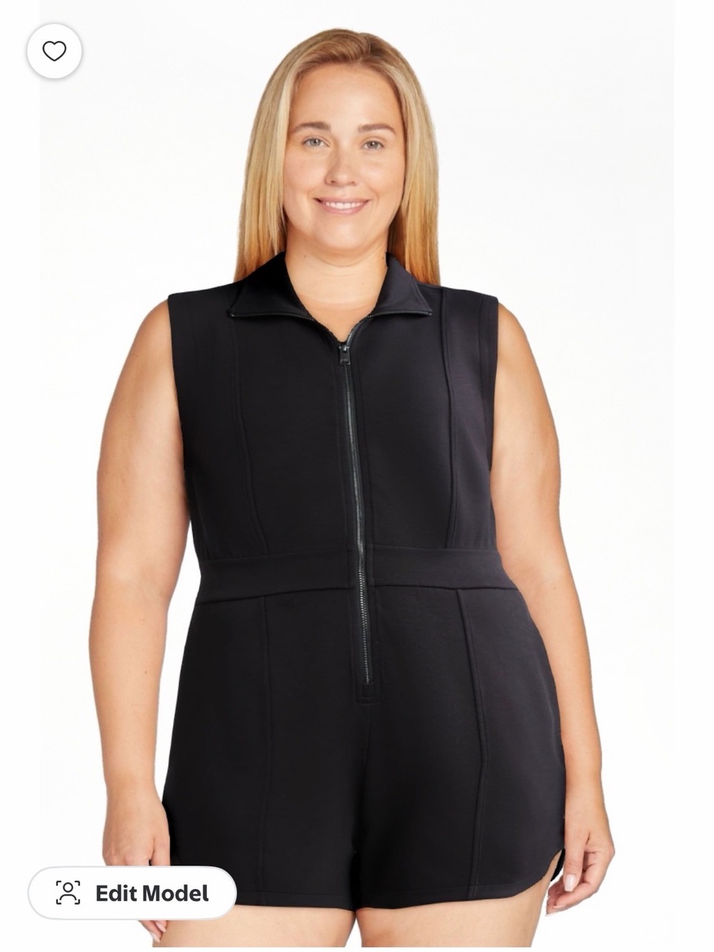 Avia Black Sleeveless Athletic Zip-Front Shorts Romper